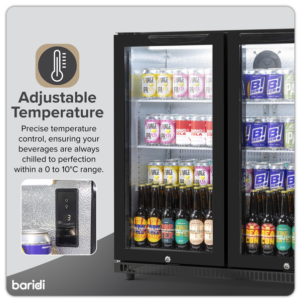 Sealey DH272 Baridi Hinged Double Door, Back Bar Drinks Fridge/Cooler, 190L Capacity
