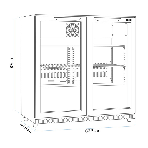 Sealey Baridi Back Bar Drinks Fridge/Cooler with Double Sliding Doors, 190L Capacity