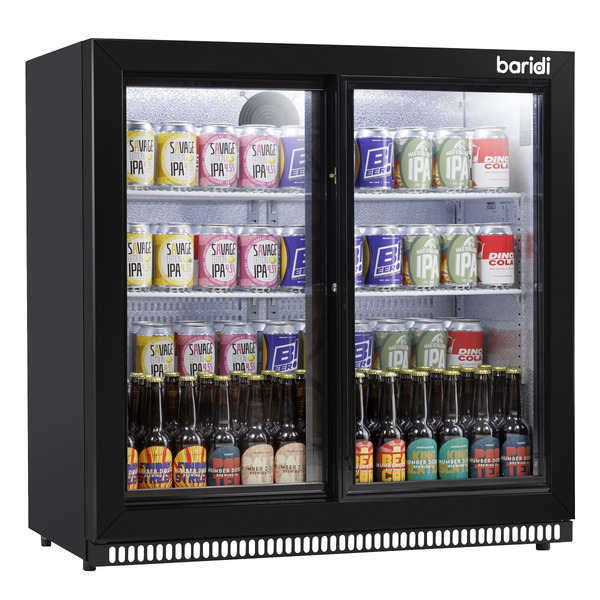Sealey Baridi Back Bar Drinks Fridge/Cooler with Double Sliding Doors, 190L Capacity