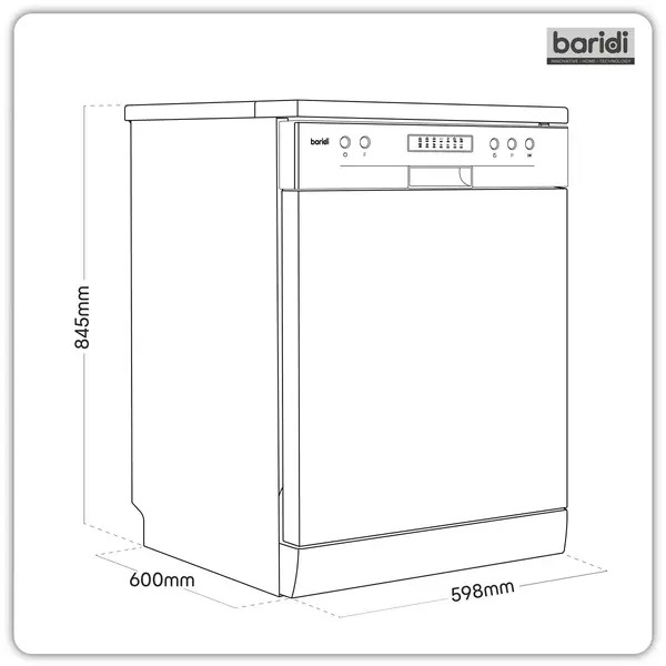 Sealey DH280 Baridi Regular Sized Freestanding Dishwasher 60cm Wide 13 Place Settings - Silver