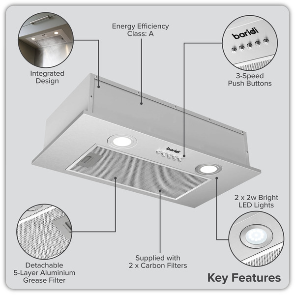 Sealey DH284 Baridi Cooker Hood with 5 Layer Filter 52cm - Stainless Steel