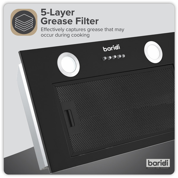 Sealey DH285 Baridi Cooker Hood with 5 Layer Filter 52cm - Black