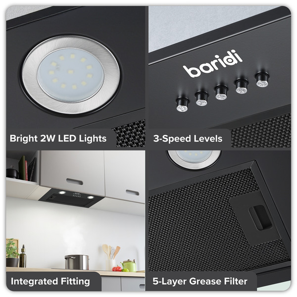 Sealey DH285 Baridi Cooker Hood with 5 Layer Filter 52cm - Black