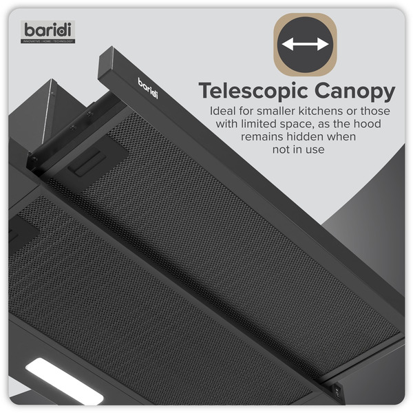 Sealey DH287 Baridi Telescopic Cooker Hood with Aluminium Filters 60cm - Black