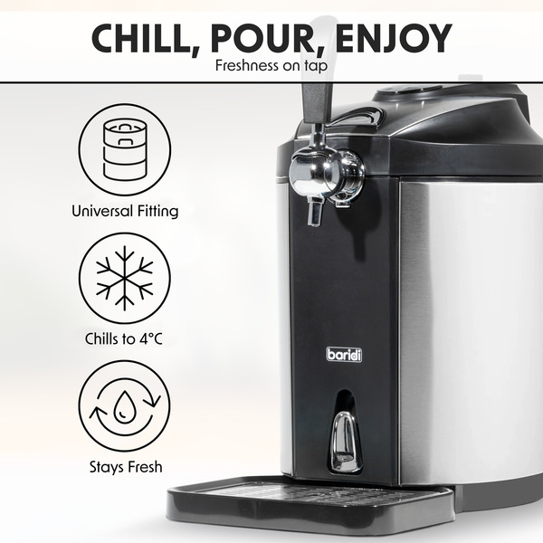 Sealey DH49 Baridi Mini Keg Draft Beer Dispenser Tap with Integrated Cooling 5L Capacity