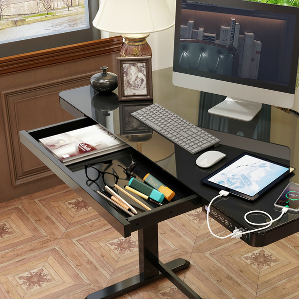 Sealey Dellonda Single Motor Ultra-Quiet Electric Desk with Control Panel, USB Port & Drawer - Black Desktop