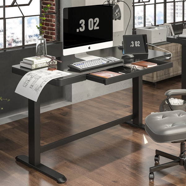Sealey Dellonda Single Motor Ultra-Quiet Electric Desk with Control Panel, USB Port & Drawer - Black Desktop