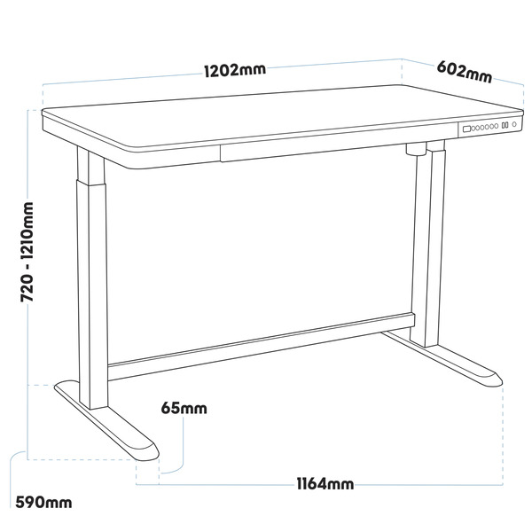 Sealey Dellonda Single Motor Ultra-Quiet Electric Desk with Control Panel, USB Port & Drawer - Black Desktop