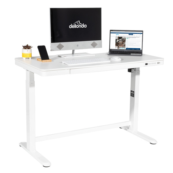 Sealey Dellonda Single Motor Ultra-Quiet Electric Desk with Control Panel, USB Port & Drawer - White Desktop