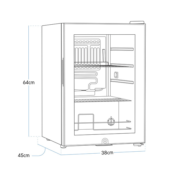 Sealey DH62 Baridi Beer & Drinks Fridge with LED Light, Black and Glass Door 60L
