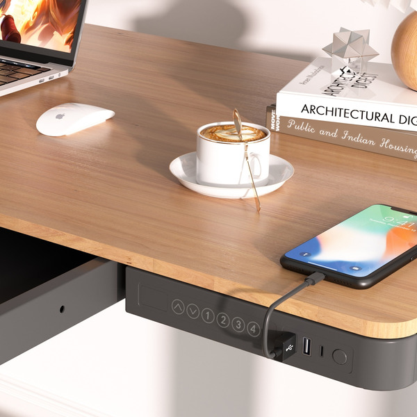 Sealey DH65 Dellonda Single Motor Ultra-Quiet Electric Desk with Control Panel, USB Port & Drawer - Oak Desktop