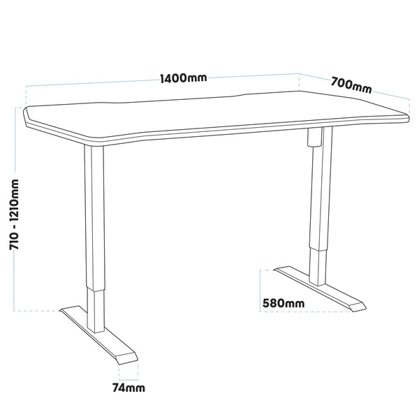 Sealey Dellonda Single Motor Ultra-Quiet Adjustable-Height Electric Sit/Stand Desk - Carbon Fibre Effect Desktop