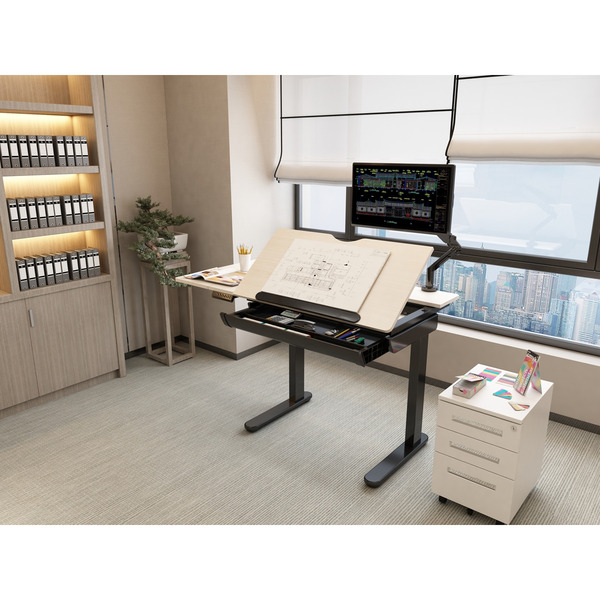 Sealey Dellonda Single Motor Ultra-Quiet Electric Adjustable Drawing Table with 40 Tilt, Drawer & Side Table