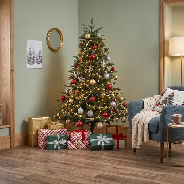 Sealey DH80 Dellonda Pre-Lit Hinged Christmas Tree with 190 Warm White LED Lights 5ft(150cm)