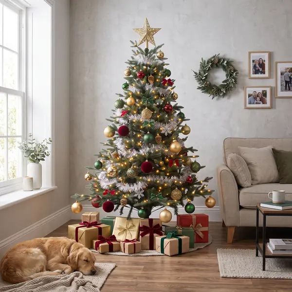 Sealey DH81 Dellonda Pre-Lit Hinged Christmas Tree with 270 Warm White LED Lights 6ft(180cm)