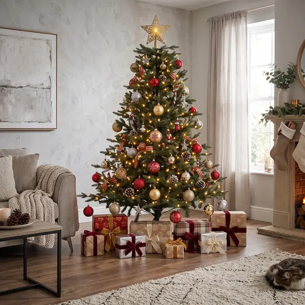 Sealey DH82 Dellonda Pre-Lit Hinged Christmas Tree with 350 Warm White LED Lights 7ft(210cm)