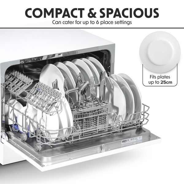 Sealey DH83 Baridi Tabletop Dishwasher 6 Place Settings 6.5L Capacity - White