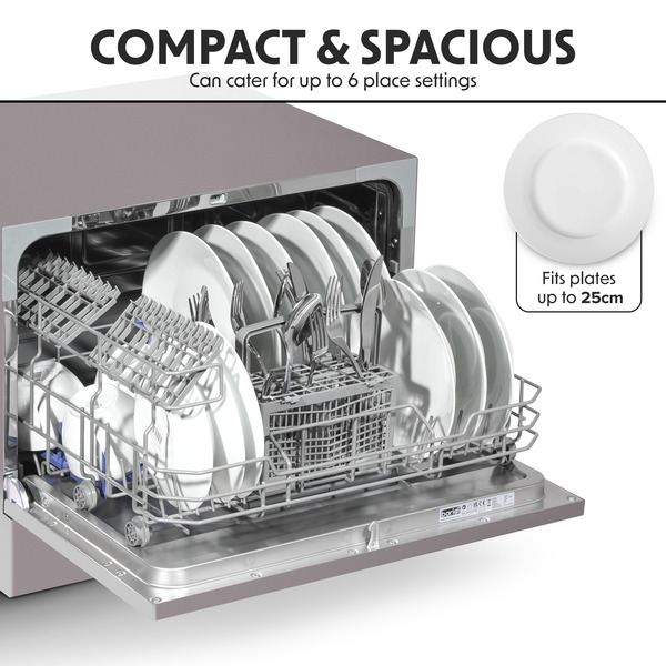 Sealey DH84 Baridi Tabletop Dishwasher 6 Place Settings 6.5L Capacity - Silver