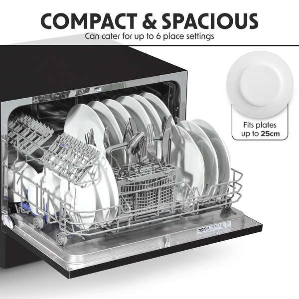 Sealey Baridi Tabletop Dishwasher 6 Place Settings 6.5L Capacity - Black