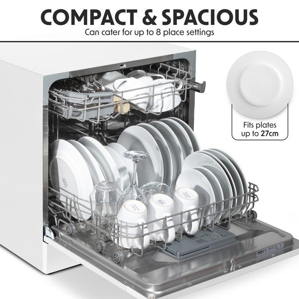 Baridi Tabletop Dishwasher 8 Place Settings 8L Capacity - White