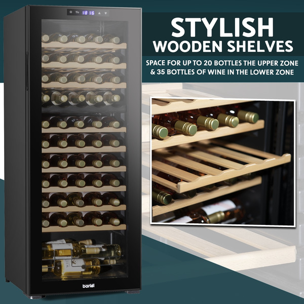 Sealey DH93 Baridi 55 Bottle Dual Zone Wine Fridge & Cooler