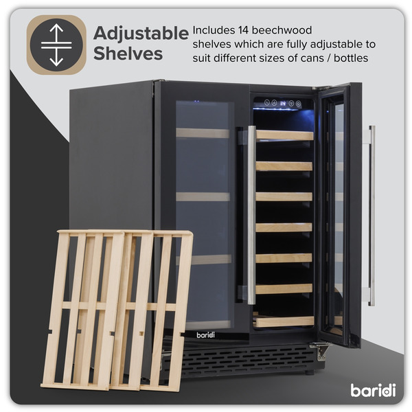 Sealey DH96 Baridi 40 Bottle/120 Can Under-Counter/Freestanding Dual Zone Wine Fridge & Cooler 60cm