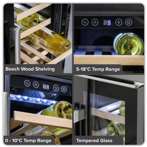 Sealey DH96 Baridi 40 Bottle/120 Can Under-Counter/Freestanding Dual Zone Wine Fridge & Cooler 60cm