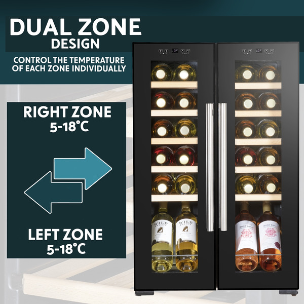 Baridi 24 Bottle Dual Zone Wine Fridge & Cooler