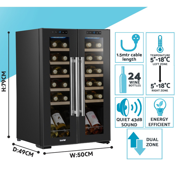 Baridi 24 Bottle Dual Zone Wine Fridge & Cooler