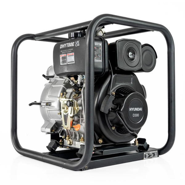 Hyundai DHYT80E 80mm 3 Electric Start Open Frame Diesel Trash Water Pump, 25m Total Head, 6m Lift, 880min Flow Rate, 6hp, 296cc
