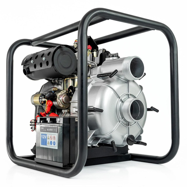 Hyundai DHYT80E 80mm 3 Electric Start Open Frame Diesel Trash Water Pump, 25m Total Head, 6m Lift, 880min Flow Rate, 6hp, 296cc