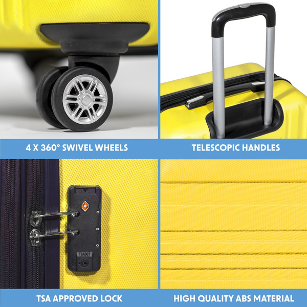 Sealey DL124 Dellonda Lightweight ABS Luggage Set with TSA Lock - Yellow