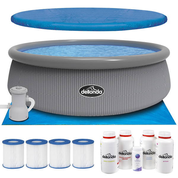 Sealey DL136 Dellonda Paddling/Swimming Pool & Pump with Cover, Ground Sheet, Test Strips, Starter Kit and Filters 15ft - Gray Rattan Effect