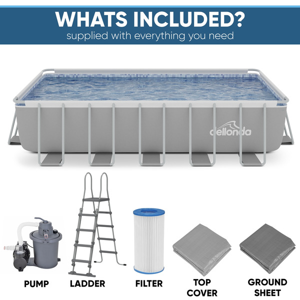 Sealey Dellonda Deluxe Steel Frame Rectangular Swimming Pool with Step Ladder & Filter Pump 21ft