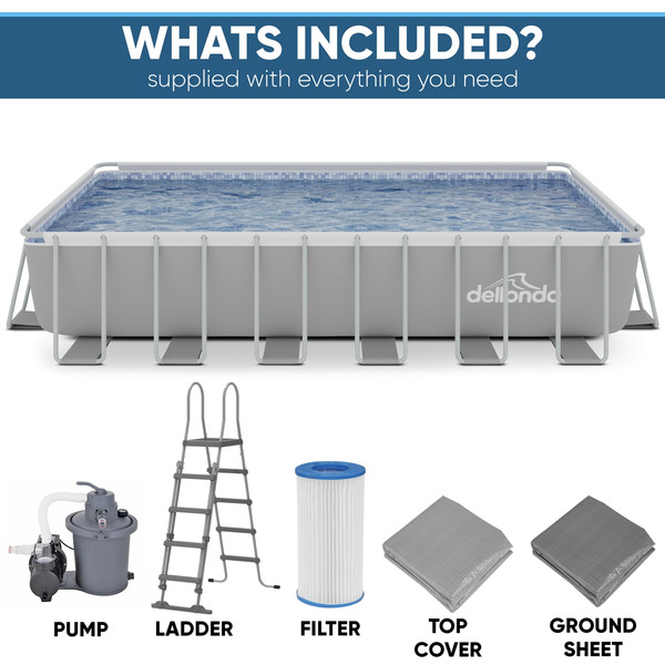 Sealey Dellonda Deluxe Steel Frame Rectangular Swimming Pool with Step Ladder & Filter Pump 25ft