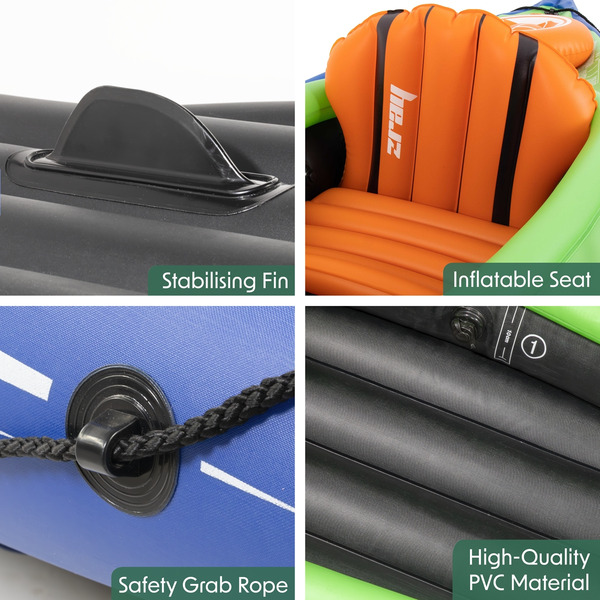 Sealey DL154 Dellonda Inflatable One-Person Kayak/Canoe Set with Pump, Carry Bag & Aluminium Oar - Blue/Green