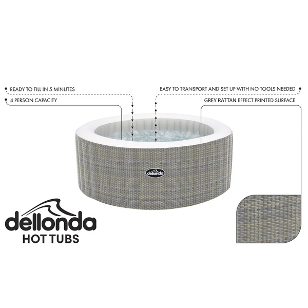Dellonda 2-4 Person Inflatable Hot Tub/Spa with Smart Pump - Rattan Effect