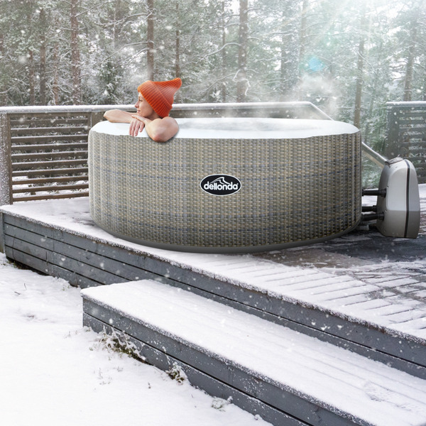 Dellonda 2-4 Person Inflatable Hot Tub/Spa with Smart Pump - Rattan Effect