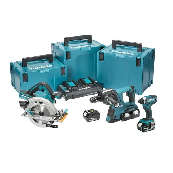 Makita DLX3049PTJ 18v LXT 3 Piece Cordless Kit Inc 4x 5.0Ah Batts & 3x MakPac Carry Cases