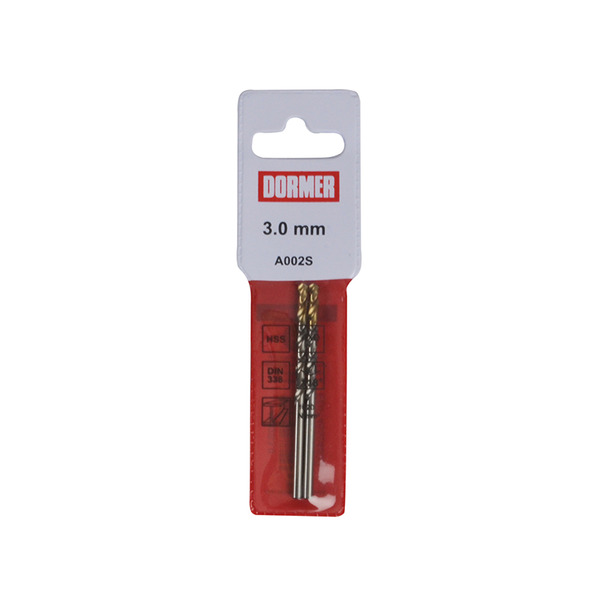 Dormer DORA002S30 A002 HSS-TiN Coated Jobber Drills (2) 3.0mm OL:61mm WL:33mm