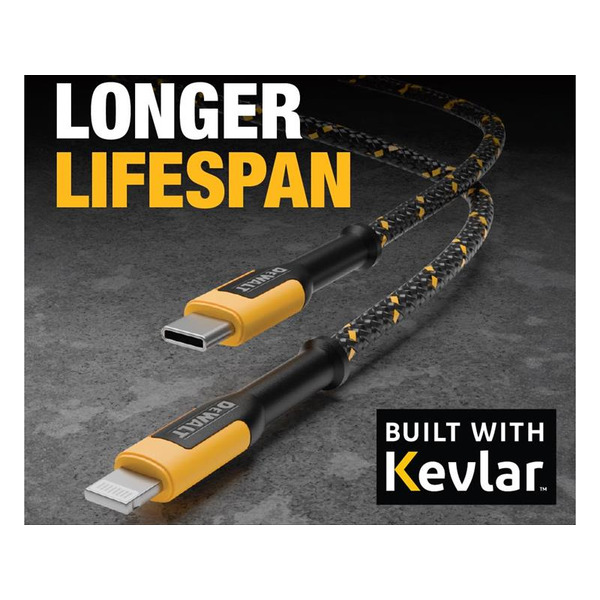 DEWALT DWT1311357 Telecoms USB C to Lightning® Reinforced Charging Cable 1.2m (4ft)