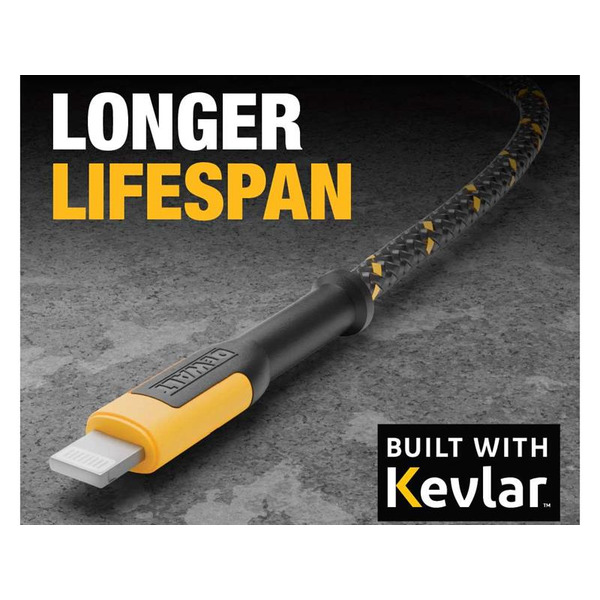 DEWALT DWT1311359 Telecoms USB A to Lightning® Reinforced Charging Cable 1.2m (4ft)