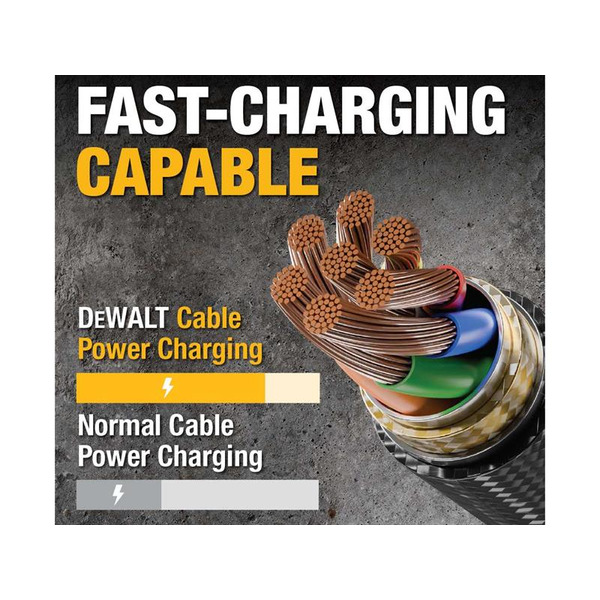 DEWALT DWT1311359 Telecoms USB A to Lightning® Reinforced Charging Cable 1.2m (4ft)