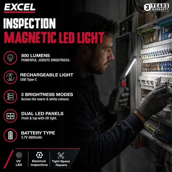 Excel 10950 800 Lumens LED Rechargeable Inspection Magnetic Light