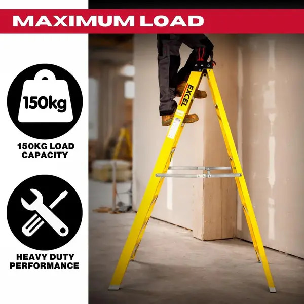 Excel 1657 Electricians Fibreglass Step Ladder 8 Tread 1.91m Heavy Duty
