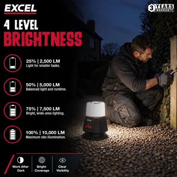 Excel EXL10766 10766 18V/240V 10000 Lumens Hybrid 360° Site Light