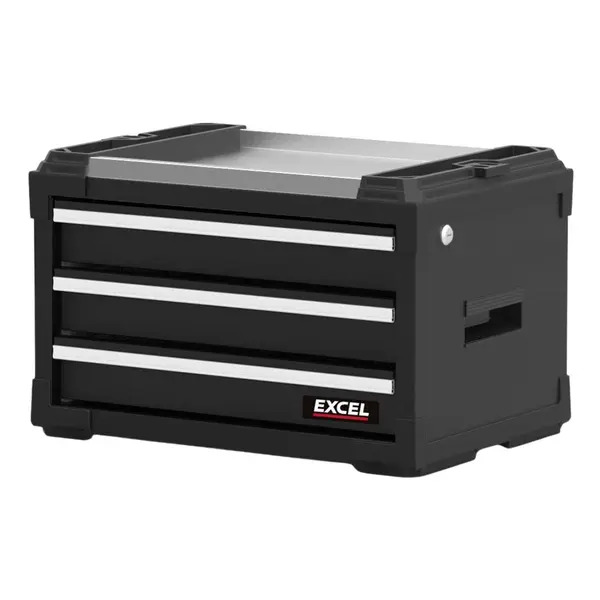Excel 11630 6 Drawer Modular Rolling Tool Box Stackable with Stainless Steel Worktop