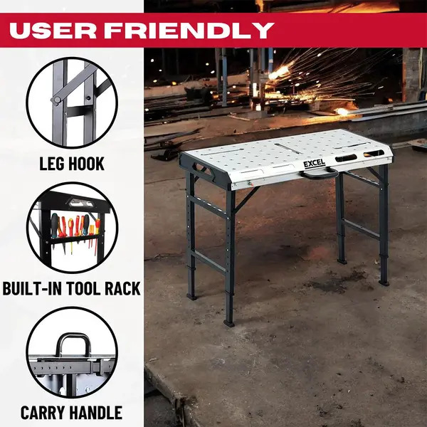 Excel 31575 Portable Steel Welding Table & Workbench with Adjustable Height