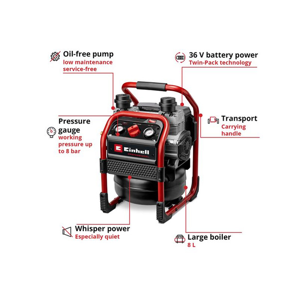 Einhell EINSILENZO8N SILENZZO 36/210 PROFESSIONAL Air Compressor 36V (2 x 18V) Bare Unit