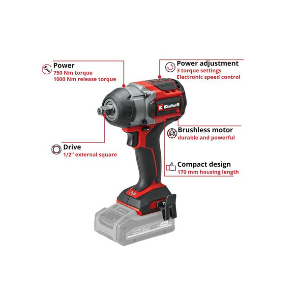 Einhell EINTPCW18CN TP-CW 18/750-C Li BL - Solo PROFESSIONAL Impact Wrench 18V Bare Unit